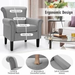Costway Modern Upholstered Fabric Accent Chair W/ Rubber Wood Legs Dark GrayLight Grayy 12 Costway Modern Upholstered Fabric Accent Chair W/ Rubber Wood Legs Dark GrayLight Grayy -Home Style Deals Store GUEST 99719517 a22f 4c60 91a2 b71845bcdfd3