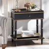 55 Downing Street Modern Luxe Wood Rectangular Accent Side End Table 15" X 24" With Drawer Shelf Black Gold For Living Room Home