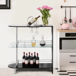 Costway Wine Rack Unit W/Tempered Glass Shelf & Glass Holders Glossy Black -Home Style Deals Store GUEST 9aec0ab5 449c 4958 b1dd 2e662e6dae4a