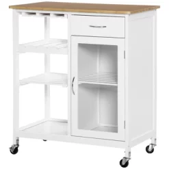 HOMCOM Utility Kitchen Cart, Rolling Kitchen Island Storage Trolley With Rack, Shelves, Drawer And Cabinet, White -Home Style Deals Store GUEST 9b815df4 40cf 46f4 97e2 435b696b21d1
