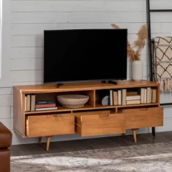 Cara Mid-Century Modern 3 Drawer TV Stand For TVs Up To 65" - Saracina Home