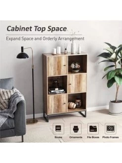 Year Color 3 Tier Free-Standing Modern Open Brown Wood Narrow Bookcase With Doors, Legs And 2X3 Cube Storage Organizer For Office Or Library -Home Style Deals Store GUEST 9c21358f 2a05 4120 9503 926e12f075d7