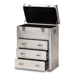 Serge Metal 3 Drawer Accent Storage Chest Silver - Baxton Studio