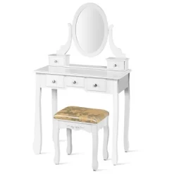 Costway Vanity Table Dressing Table 5 Make Up Table Stool -Home Style Deals Store GUEST 9e370246 5a04 46a8 ba2a 9fa2e4e81865
