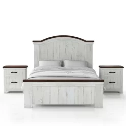 3pc Willow Rustic Bedroom Set With 2 Nightstands Distressed White/Walnut - HOMES: Inside + Out -Home Style Deals Store GUEST 9f0f4443 b3a9 4d75 9ed5 43419b4e2371