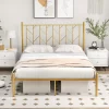 Costway Full/Queen/Twin Size Metal Platform Bed Frame Vintage Headboard Mattress Foundation Gold