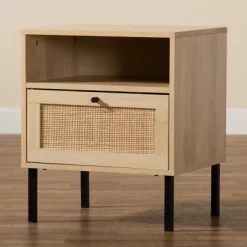 Caterina Wood And Natural Rattan 1 Door End Table Natural Brown/Black - Baxton Studio -Home Style Deals Store GUEST 9f293379 de21 4ce1 bb86 7cd6c3559408