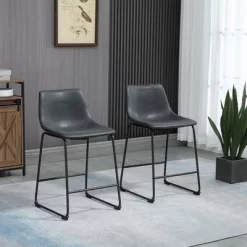 HOMCOM Counter Height Bar Stools Set Of 4, Vintage PU Leather Barstools With Footrest For Dining Room, Home Bar, Kitchen, Black