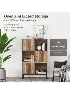 Year Color 3 Tier Free-Standing Modern Open Brown Wood Narrow Bookcase With Doors, Legs And 2X3 Cube Storage Organizer For Office Or Library -Home Style Deals Store GUEST a2d6080e cea7 433a b974 b6b8dd9ce055