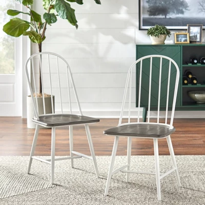 Set Of 2 Milo Windsor Metal With Wood Seat Dining Chairs White/Charcoal Gray - Buylateral 1 Set Of 2 Milo Windsor Metal With Wood Seat Dining Chairs White/Charcoal Gray - Buylateral