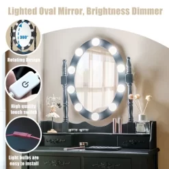 Tangkula Make-Up Vanity Table Dresser Set W/LED Light, Black Brown White -Home Style Deals Store GUEST a52a987a 082c 4c4f 8095 c6fc6e58ae50