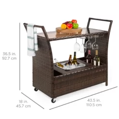 Best Choice Products Wicker Outdoor Rolling Bar Cart W/ Ice Bucket, Glass Countertop, Glass Holders, Storage - Brown -Home Style Deals Store GUEST a5a11fd2 a64d 40eb 9b0d 80de3a533489