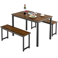 Tangkula 3pcs Dining Table Set For 4 Modern Industrial Counter Height Kitchen Table Set With 2 Benches For Dining Room Natural/Brown -Home Style Deals Store GUEST a65648e8 eb41 4201 92df ddea4b1733bb