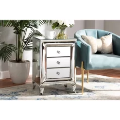 3 Drawer Pauline Contemporary Glam And Luxe Mirrored Nightstand White - Baxton Studio -Home Style Deals Store GUEST a658c2e8 a4b5 4824 afde 869d627a565a