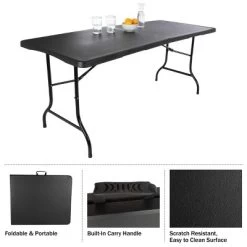 Folding Table Set - Set Of 2 Lightweight Portable Tables - 6-Foot-Long Plastic Tabletops For Camping, Parties, And Dining By Everyday Home (Black) -Home Style Deals Store GUEST a7e9d727 a885 4592 9b89 1ea4a8adbce6