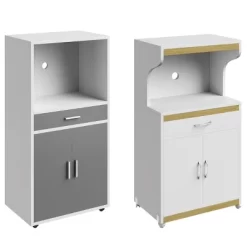 Microwave Stand With Drawer – Rolling Storage Cabinet With Doors And Locking Wheels – Freestanding Kitchen Storage By Lavish Home (White And Gray) -Home Style Deals Store GUEST a8b27ea4 56c0 455c 8c36 b3f93bfd1496
