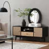 43" Bonnie Rattan And Wood 2 Door TV Cabinet For TVs Up To 59" Matte Black/Light Mango Wood - Nathan James