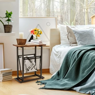 Costway 2PCS Industrial End Side Table Nightstand With Mesh Holder Rustic Brown 4 Costway 2PCS Industrial End Side Table Nightstand With Mesh Holder Rustic Brown - Image 4