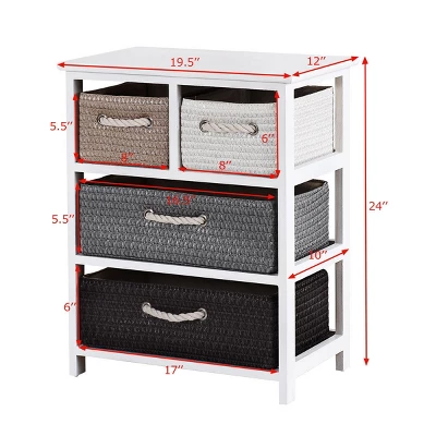 Costway Storage Drawer Unit 4 Woven Basket Cabinet Chest Bedside Table Nightstand 1 Costway Storage Drawer Unit 4 Woven Basket Cabinet Chest Bedside Table Nightstand