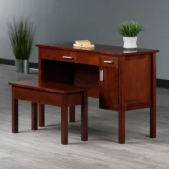 2pc Emmett Desk Set With Bench Walnut - Winsome -Home Style Deals Store GUEST ab224cdf adac 471c 972e 8d1e0a364f2c