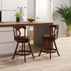 Costway Set Of 2 Bar Stools Swivel Counter Height Chairs With Footrest For Kitchen