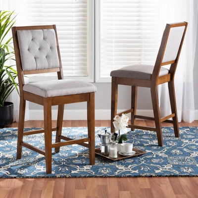 2pc Gideon Fabric Upholstered And Wood Counter Height Barstool Set - Baxton Studio 6 2pc Gideon Fabric Upholstered And Wood Counter Height Barstool Set - Baxton Studio - Image 6