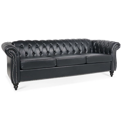 84.65" Chesterfield Rolled Arm 3 Seater Upholstered Sofa, Tufted Sofa Couch-ModernLuxe 5 84.65" Chesterfield Rolled Arm 3 Seater Upholstered Sofa, Tufted Sofa Couch-ModernLuxe - Image 5
