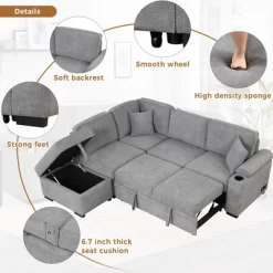 87.4" L Shape Sectional Sleeper Sofa Bed, 2 In 1 Pull Out Sofa Couch With Storage Ottoman, Cup Holder And USB Port-ModernLuxe -Home Style Deals Store GUEST ae9b1b83 0367 4b2e a9ff 9cd479c7d582
