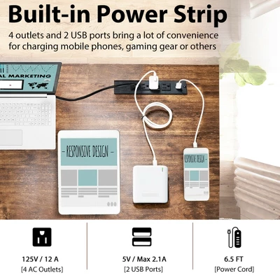 Costway 55'' Computer Desk Home Office PC Workstation W/ Power Outlets & USB Ports Rustic / Black 7 Costway 55'' Computer Desk Home Office PC Workstation W/ Power Outlets & USB Ports Rustic / Black - Image 7