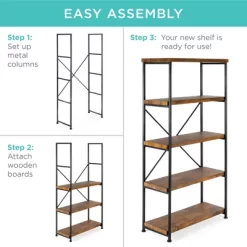 Best Choice Products 5-Tier Rustic Industrial Bookshelf Display Décor Accent W/ Metal Frame, Wood Shelves -Home Style Deals Store GUEST b067671c 1076 4949 8779 46f0826e8d41