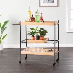 Jengarn Rolling Bar Cart Natural/Black - Aiden Lane -Home Style Deals Store GUEST b13a7be1 7853 49e2 99a0 8a104fa59aef