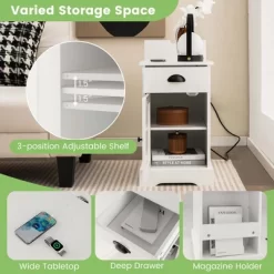 Costway Side End Table Nightstand With Charging Station Storage For Living Room Bedroom -Home Style Deals Store GUEST b20002c1 c7ee 4616 8665 ce322b28a47f