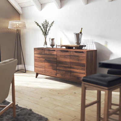 Flash Furniture 60" Buffet Cabinet With 4 Soft Close Doors And Adjustable Shelves - Dark Walnut 4 Flash Furniture 60" Buffet Cabinet With 4 Soft Close Doors And Adjustable Shelves - Dark Walnut - Image 4