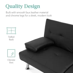 Best Choice Products Modern Faux Leather Convertible Futon Sofa W/ Removable Armrests, Metal Legs, 2 Cupholders -Home Style Deals Store GUEST b244eda2 89e7 419c 870a e2f1ef241a66
