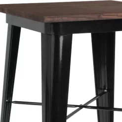 Merrick Lane Modern 23.5" Square Metal Table With Rustic Wood Top For Indoor Use -Home Style Deals Store GUEST b36828a2 4178 4893 a667 eb225eb49656