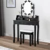 Tangkula Make-Up Vanity Table Dresser Set W/LED Light, Black Brown White