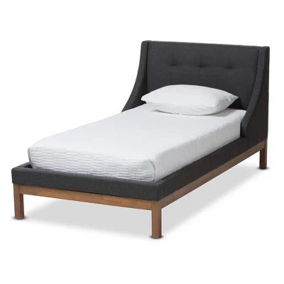 Louvain Modern And Contemporary Fabric Upholstered Walnut - Finished Platform Bed Dark Gray - Baxton Studio 8 Louvain Modern And Contemporary Fabric Upholstered Walnut - Finished Platform Bed Dark Gray - Baxton Studio - Image 8
