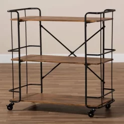 Neal Metal And Wood Kitchen Serving Cart Walnut/Black - Baxton Studio -Home Style Deals Store GUEST b8db8ff5 b26c 4c24 a225 81eda8f8dfa0