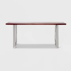 Lionel Wood And Stainless Steel Metal Bench Dark Walnut Brown - Finch -Home Style Deals Store GUEST b8e28641 7254 4127 869a 0564cca49547