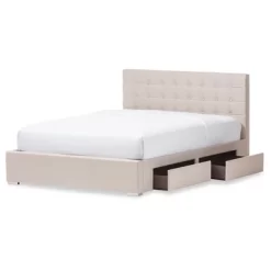 Queen Rene Modern And Contemporary Fabric 4 Drawer Storage Platform Bed - Baxton Studio