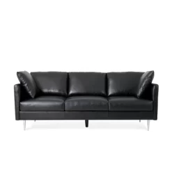 Brockbank Modern Faux Leather 3 Seater Sofa With Pillows - Christopher Knight Home -Home Style Deals Store GUEST bacf503a 0239 4592 b703 0eaae22103d7