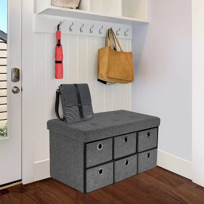 Sorbus Storage Bench Chest With Drawers (Gray) 3 Sorbus Storage Bench Chest With Drawers (Gray) - Image 3