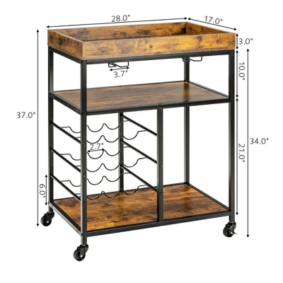 Costway 3-Tier Rolling Kitchen Cart Utility Trolley W/ Wine Bottle Rack 1 Costway 3-Tier Rolling Kitchen Cart Utility Trolley W/ Wine Bottle Rack
