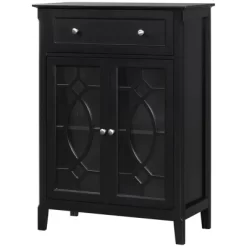 HOMCOM Kitchen Cabinet, Storage Cabinet, Sideboard Floor Accent Cabinet W/ 2 Glass Doors, Drawer, Adjustable Shelves For Living Room Entryway, Black -Home Style Deals Store GUEST bc669f17 f98c 4dae 8042 32567b0d9411