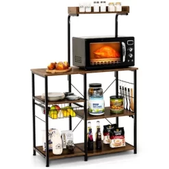 Costway 4-Tier Vintage Kitchen Baker's Rack Utility Microwave Stand W/ Basket & 5 Hooks -Home Style Deals Store GUEST bc717fd5 fe56 40e6 a3fd a227876a02f6