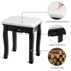 Costway Vanity Jewelry Wooden Makeup Dressing Table Set W/Stool Mirror & 5 Drawers Black -Home Style Deals Store GUEST bd0ec44a 101f 4af4 832d cf1de24d6de7