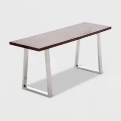 Lionel Wood And Stainless Steel Metal Bench Dark Walnut Brown - Finch