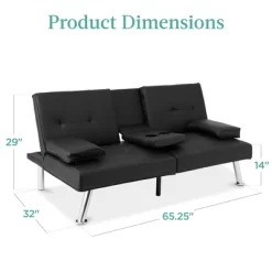 Best Choice Products Modern Faux Leather Convertible Futon Sofa W/ Removable Armrests, Metal Legs, 2 Cupholders -Home Style Deals Store GUEST bdcedf31 fa4e 4cf5 ba09 7fd110803e1d