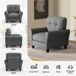 Costway Upholstered Modern Accent Chair Mid-Century Armchair With Sturdy Legs Grey/Beige -Home Style Deals Store GUEST bf3758d8 0b1d 4504 8c44 9b0530abc908