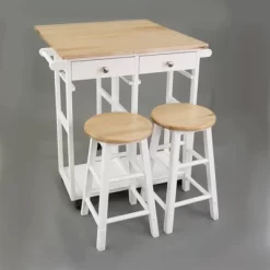 Square Hardwood Drop Leaf Table Top Breakfast Cart Natural/White - Flora Home -Home Style Deals Store GUEST bf9e6706 8830 40e1 823e 836e24a61478